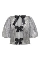 Co' Couture - Stevie Sequin Bow Blouse - Sølv